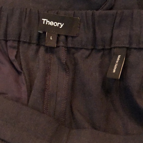 Theory Linen blend pull-on, front pockets, elastic back/waist, faux fly pants - Picture 4 of 8